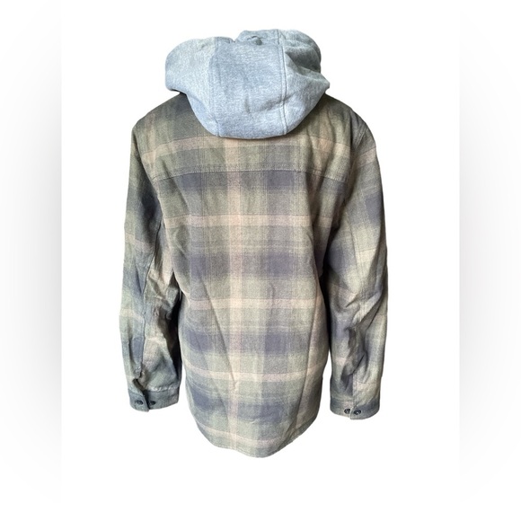 Levis Cotton Plaid Sherpa Lined Hoodie Jacket in Green Ombré, Size Small - Picture 9 of 14